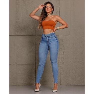 Imagem de CALÇA JEANS FEMININA COM CINTO E FIVELA DE CORAÇÃO CINTURA MÉDIA 24478-Feminino