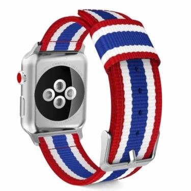 Imagem de Pulseira de nylon para Apple Watch Ultra 8 7 6 5 4 SE de 49 mm, 45 mm, 44 mm e 40 mm, pulseira esportiva confortável para IWatch 3 de 42 mm e 38 mm (azul colorido, para 38 mm, 40 mm e 41 mm)