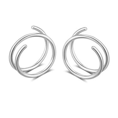 Imagem de Brincos de argola dupla para piercing único, brincos duplos para um furo de ouro, piercing duplo de prata falso, piercing de cartilagem feito à mão, brincos de pressão de argola dupla torcida, brincos espirais para mulheres e meninas, Aço inoxidável, Sem pedras preciosas
