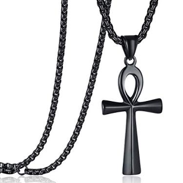 Imagem de Colar com pingente de cruz no tornozelo copta egípcia antiga de aço inoxidável da Rehoboth para meninos e mulheres, corrente de 61 cm, ouro preto e prata Preto