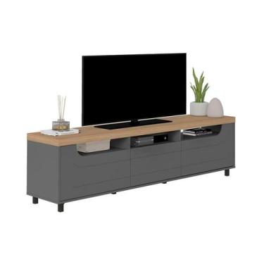 Imagem de Rack para TV até 75 Polegadas Mercury 2 PT 1 GV Grafite e Carvalho 200