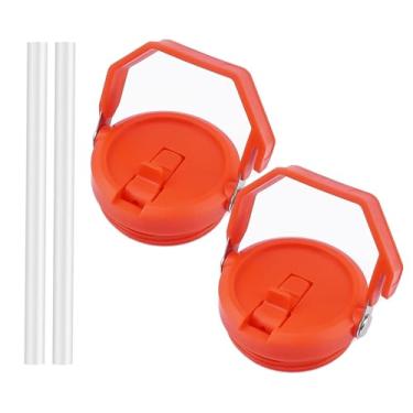Imagem de Pacote com 2 tampas de substituição de 1,134 g para Stanley Quencher, à prova de vazamento, alça na parte superior, reutilizável compatível com Stanley Quencher de 1,134 g (laranja)