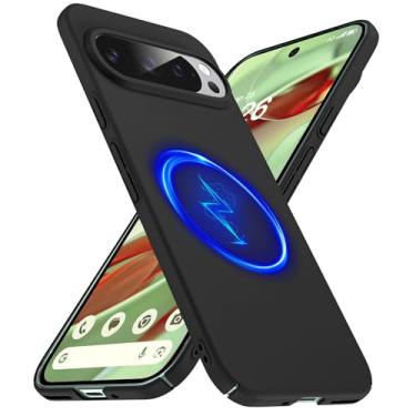 Imagem de GRECAZO Capa magnética fina para Google Pixel 9 Pro/Pixel 9 [compatível com Magsafe] Capa rígida ultrafina leve durável minimalista fosca à prova de choque antiderrapante anel preto