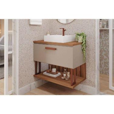 Imagem de Bancada De Banheiro Balcão Duna 1 Porta C- Cuba 80cm Cappuccino-freijo - Mgm