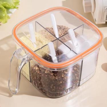Imagem de Caixa Organizadora de Temperos Multifuncional Akozon Com 4 Compartimentos - Porta Condimentos de Cozinha Selado para Sal, MSG e Muito Mais - Recipientes de Temperos à Prova de