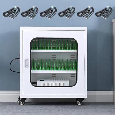 Imagem de Organizador de estação de carregamento de celular, armário de carregamento de celular/tablet com trava e rodas, estação de carregamento USB para celular, para salas de aula/clubes de ginástica/es