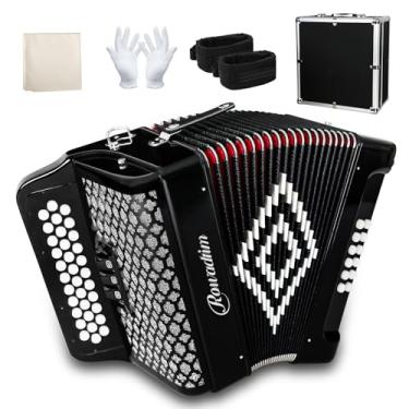 Imagem de Acordeão de escala completa de 34 teclas 12 graves para músicos profissionais, adultos, iniciantes, professores, amantes de música, preto (34 teclas 12 acordeão de baixo preto)