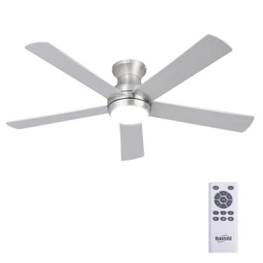 Imagem de HUMHOLD Ventiladores De Teto Embutidos De 52" Com Luzes E Controle Remoto, Níquel Escovado, Motor Dc Reversível De 6 Velocidades, Ventiladores De Teto De Baixo Perfil De 5 Lâminas, Luz Led Para Quar