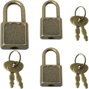 Imagem de DGZZI 3 peças mini cadeado antigo bronze com chave 32 x 18 mm liga de zinco caixas de artesanato bolsas pequenas fechaduras para cadernos, diários, caixas de joias, armários, malas, brinquedos,