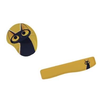 Imagem de Kit Mouse Pad E Apoio Teclado Ergonômico Gatinho Fundo Amarelo