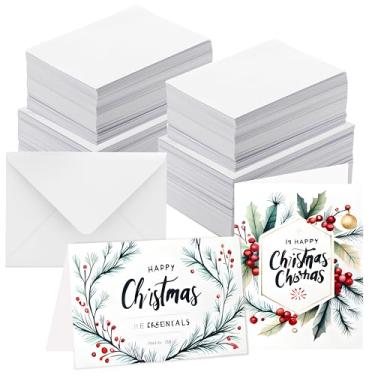 Imagem de ANSSDO Pacote com 50 cartões de aquarela de algodão branco 12 x 17 cm com envelopes, dobrável, peso pesado, 63,5 kg, cartões comemorativos para todas as ocasiões