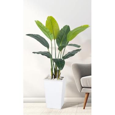 Imagem de HAIHONG Planta artificial Bird of Paradise, 1,5 m, palmeira tropical falsa com plantador alto branco, plantas falsas grandes em vaso - árvore artificial para decoração de sala de estar em casa,