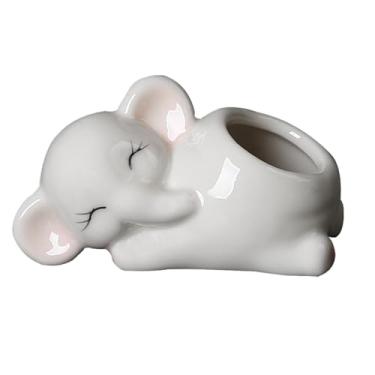 Imagem de YRMLYMOP Vaso de elefante, mini vasos de suculentas de elefante, vaso de plantas de elefante, vaso de plantas de elefante/vasos de suculentas de cerâmica branca moderna/recipientes de plantas de