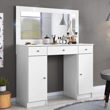 Imagem de Penteadeira Camarim com Espelho e LED 3 Gavetas 2 Portas Carisma Branc