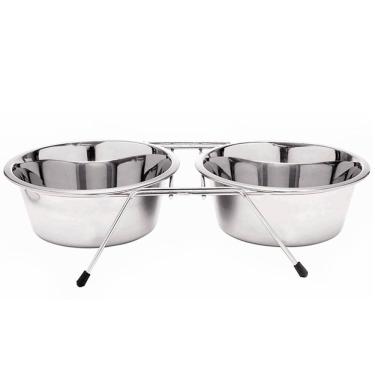 Imagem de Comedouro Duplo de Inox Suspenso Cães e Gatos 800ml The Pets Brasil
