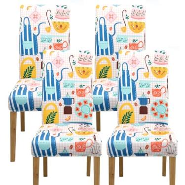 Imagem de Comfy Gate Pacote com 4 capas de cadeira de sala de jantar, capas de cadeira para sala de jantar, conjunto de 4 capas elásticas para cadeira de jantar, conjunto de 4 protetores de cadeira de cozinha,