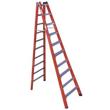 Imagem de Escada de Fibra Tesoura Duplo Acesso 10 Degraus Laranja TAFD-10 - W. B