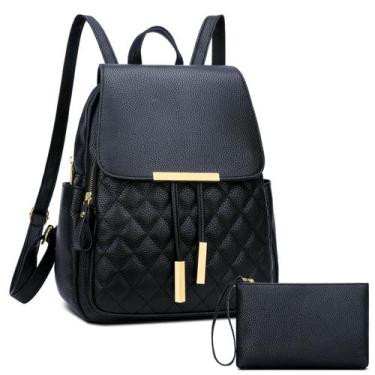 Imagem de Mochila Feminina KKXIU - Moderna, Acolchoada e de Couro Preto
