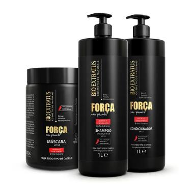 Imagem de Kit Bio Extratus Força Com Pimenta Shampoo Condicionador Máscara 1kg