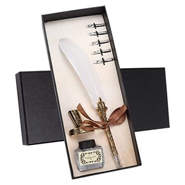 Imagem de Acouto Conjunto de Canetas de Penas FT R Kit de Escrita de Aço Esculpida para Assinaturas, Presentes e Decorações de Mesa (Branco)