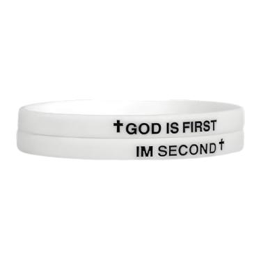 Imagem de LIU JUN Pulseira God Is First, pulseiras de borracha cristã inspiradoras gravadas versículos bíblicos cruz pulseira de silicone para mulheres homens presentes de fé, Large, Silicone, Sem Pedra