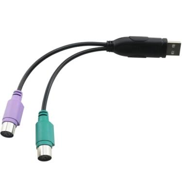 Imagem de DGZZI Adaptador PS2 para USB macho para cabo duplo PS/2 comprimento 20 cm fêmea adaptador conversor de teclado e mouse cabo adaptador preto