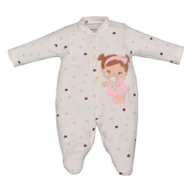 Imagem de Macacão Molecotton Bebê Menina Poá e Coração Marfim Upi Uli, P