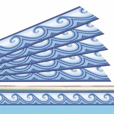 Imagem de Kit 16 Adesivos Borda Piscina Mosaico Ondas Do Mar 100x10cm - Resitank