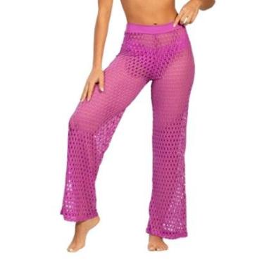 Imagem de Calça Pantalona Tricot Saída de Praia Vekyo Cintura Alta Verão Cor:;Tamanho:P;Genero:Mulher-Feminino