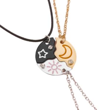 Imagem de Kysin Chiys Conjunto de 3 peças de colar BFF Best Friend para 3 colares de coração dividido com gravação, 1/2/3, sol, estrela, lua, pingente, amizade, dia de Ação de Graças, presentes, Zinco, Sem