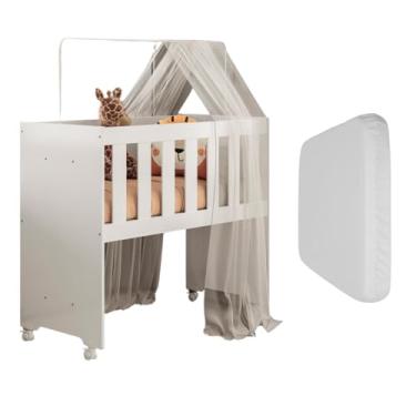 Imagem de Mini Berço Com Colchão Incluso Multiuso 5 Em 1 Mesa Aparador Infantil Quarto Bebê Branco Moisés