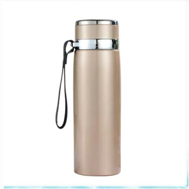 Imagem de Garrafinha Térmica Aço Inox 1L Água Gelada Quente C/Vedação Academia Trilha (Bege)