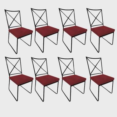 Imagem de Kit 08 Cadeiras Sala de Jantar Escritório Office Clark Industrial Ferro Preto Corino Vermelho - Ahz Móveis