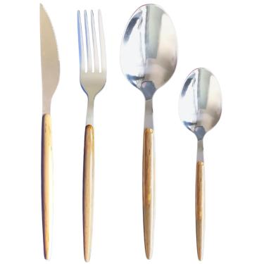 Imagem de Faqueiro 24 Peças Aço Inox Prata/Cabo Mod. Madeira - Slim