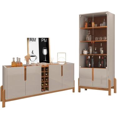 Imagem de Buffet 190cm Adega 050520 E Cristaleira 4 Portas 50519 Off White Cedro Dcasa Off White Cedro