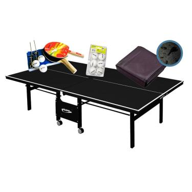 Imagem de Mesa de ping pong mdf 18mm 1084 preta klopf + kit completo 5030 + 6 Bol Branca + Capa