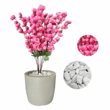 Imagem de Flor Cerejeira Pessegueiro Artificial  Vaso Liso + Pedras - Flor Imp
