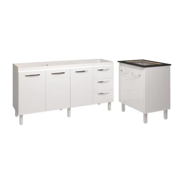 Imagem de Cozinha Balcão Armário Gabinete De Pia 150 Cm Deise E Balcão Fran Para Fogão Cooktop 4 Bocas Branco