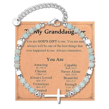 Imagem de Beljeley Pulseira de cruz da amizade cristã para mulheres, corrente de elos com contas - Presente inspirador perfeito para filha, sobrinha, irmã e amiga, One Size, Aço inoxidável, Sem Pedra Preciosa