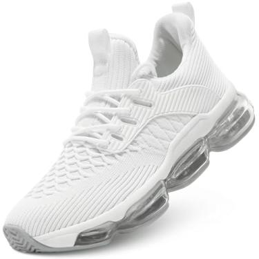 Imagem de Socviis Tênis masculino sem cadarço com almofada de ar, tênis casual, caminhada, atlético, basquete, zapatillas, Branco, 38