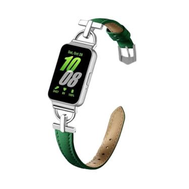 Imagem de XLCZMYL Pulseira de couro de metal para Samsung Galaxy Fit 3, pulseira de acessórios de relógio Samsung, para Galaxy Fit 3, verde, para ajuste 3