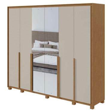 Imagem de Guarda Roupa Casal Imperatore 6 Portas Amêndoa Clean Off White com Kit Sapateira e Espelho com Pés – Lopas