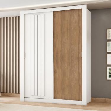 Imagem de Guarda Roupa Solteiro 2 Portas Darvi Carraro Ripado Branco com Freijó
