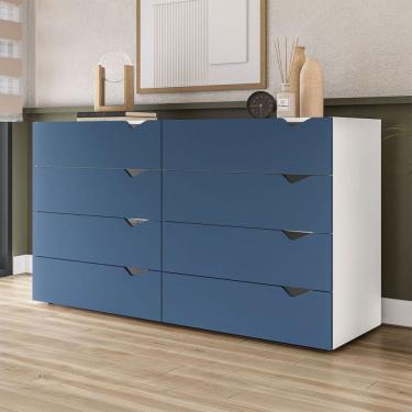 Imagem de Cômoda Porto 8 Gavetas Branco/Azul - Politorno