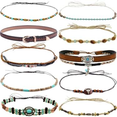 Imagem de nemokamai 10 peças de faixa de chapéu de sol para mulheres, faixa de chapéu de aba flexível larga de verão, faixa trançada para chapéu de cowboy Fedora de palha, chapéu de vaqueira, multi, Multi,