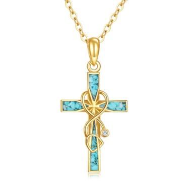 Imagem de GEHN Colar com cruz de estetoscópio em ouro maciço 14K, pingente de crucifixo turquesa, joias médicas, presentes de semana para enfermeiras e enfermeiras RN, Sem Pedra Preciosa