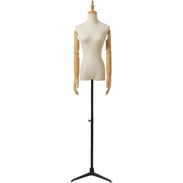 Imagem de CUTPOIY Suporte de manequim de tronco, manequins femininos em forma de vestido feminino com braço de plástico e suporte de base de tripé, tronco de corpo de manequim para exibir vestidos, (preto médio
