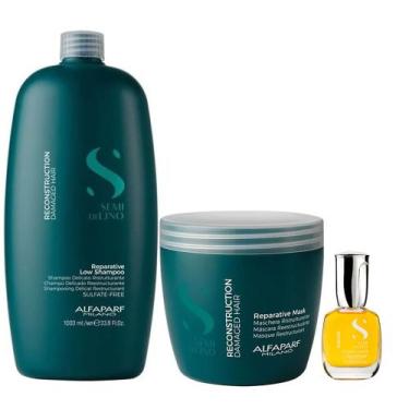 Imagem de Kit Shampoo 1L + Máscara 500ml Alfaparf Semi Di Lino Reparative + Óleo