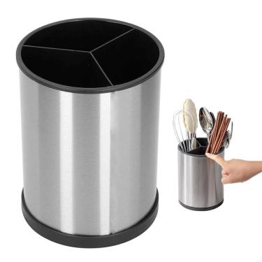 Imagem de Porta Talheres Utensilios Giratorio Cozinha Suporte Mesa Bancada Inox Pia Organizaçao Limpeza