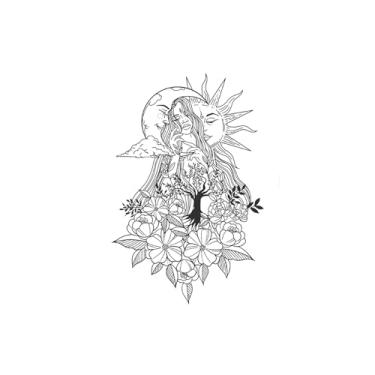 Imagem de Tatuagens temporárias, Moonsuntreesflowers, Tatuagens de lua, Resiliência, Resistente à água, Aparência de tatuagem real, Dura de 1 a 2 semanas,18 x 11 cm